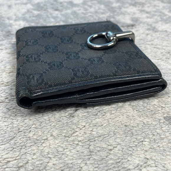 Vintage Gucci Monogram GG Bifold Wallet Black Canvas Metal Clasp Horsebit - Picture 5 of 17